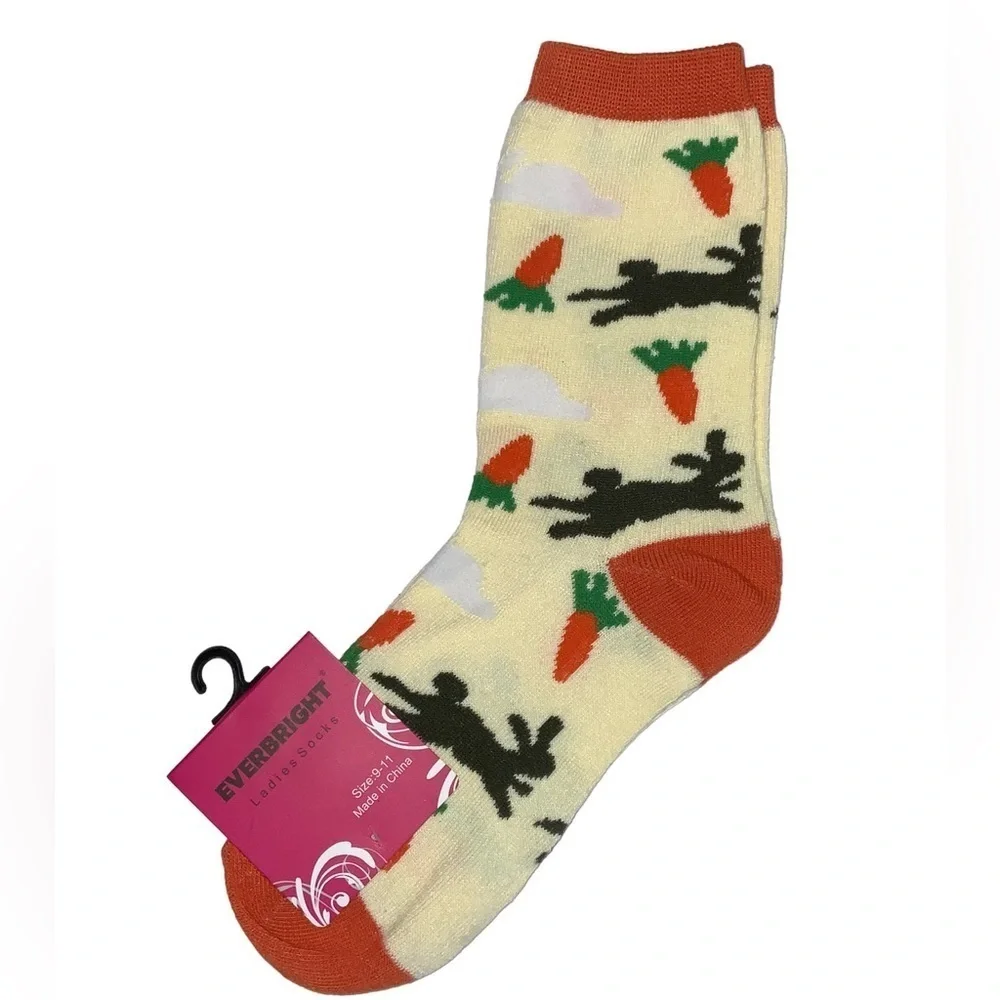 Everbright Easter Socks Women’s Bunny Crew Carrots Yellow 9-11 Yellow Multicolor